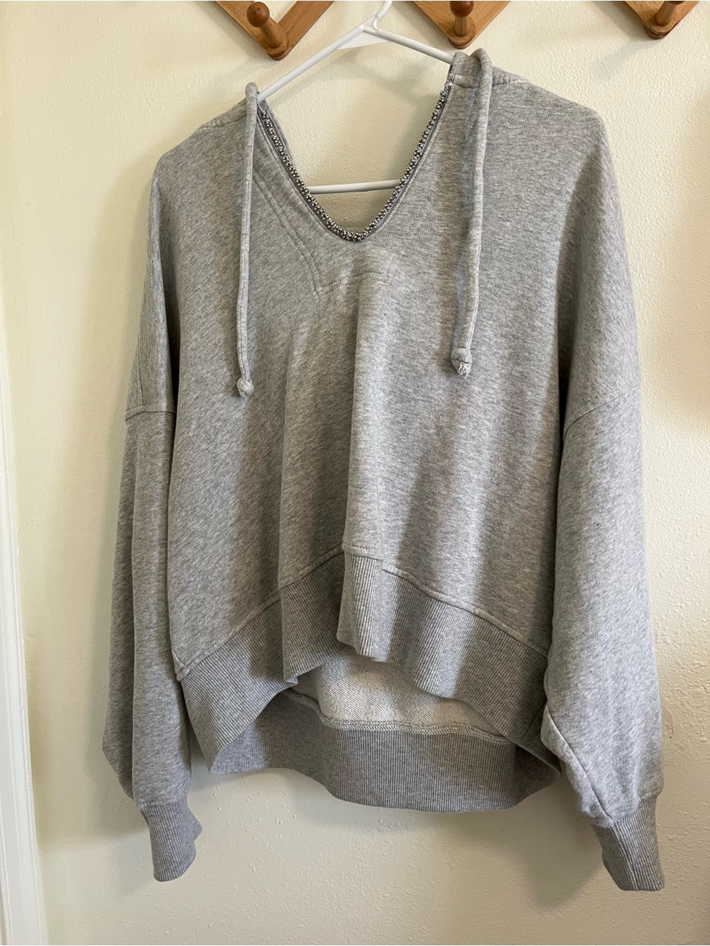 Women's Gray V-Neck Hooded Sweatshirt